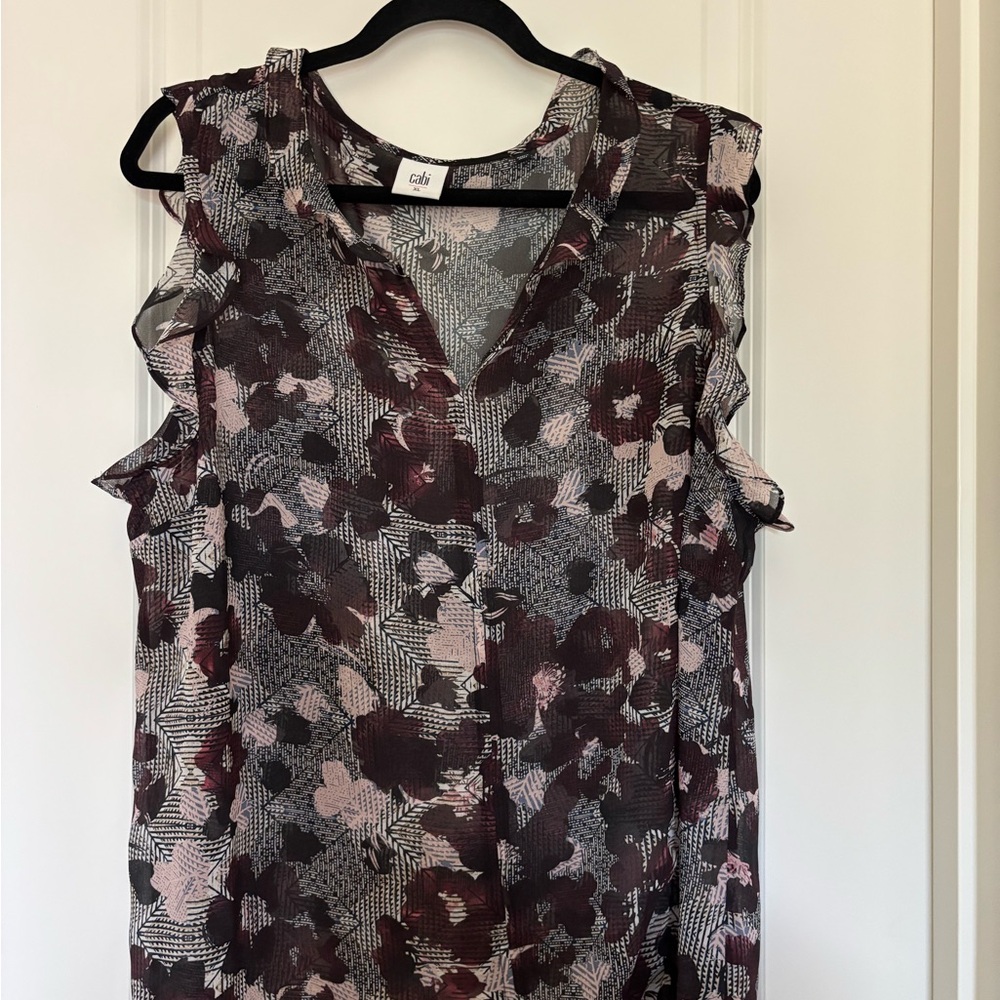 CAbi Abstract Patterned Blouse in Black and Cream
